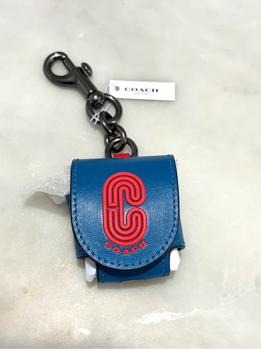 NEW Coach Wireless Earbud Case Bag Charm Colorblock Coach Logo Royal Blue Red